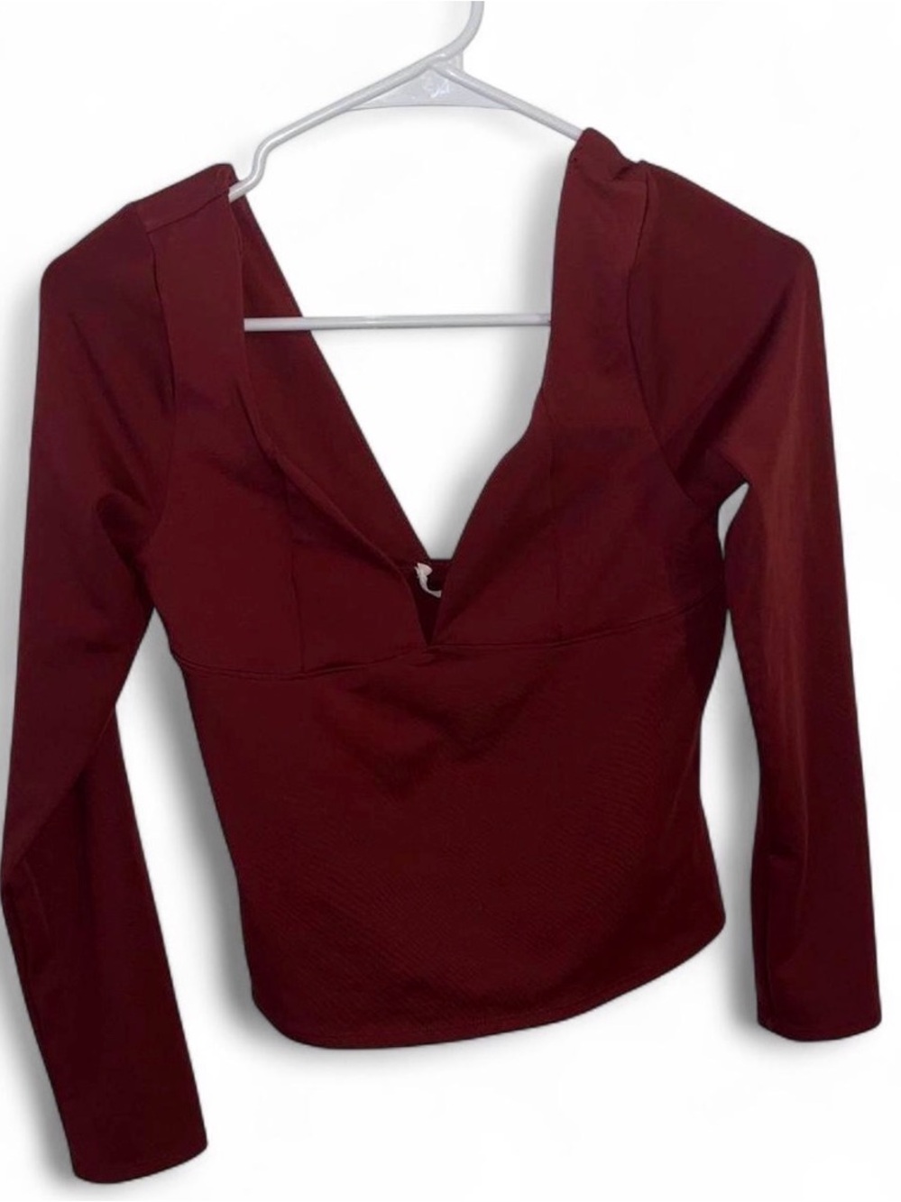 gaze Deep V Long Sleeve Top in Burgundy